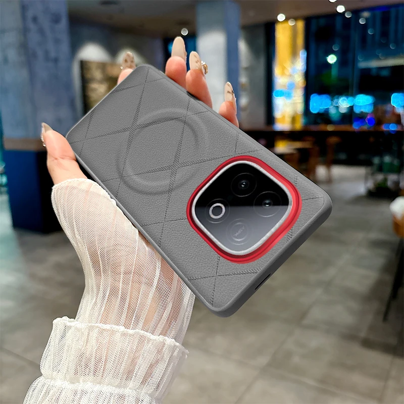 ELVEV Magnetic Embossing Pattern PU Leather Case with Wireless Charging Back Cover