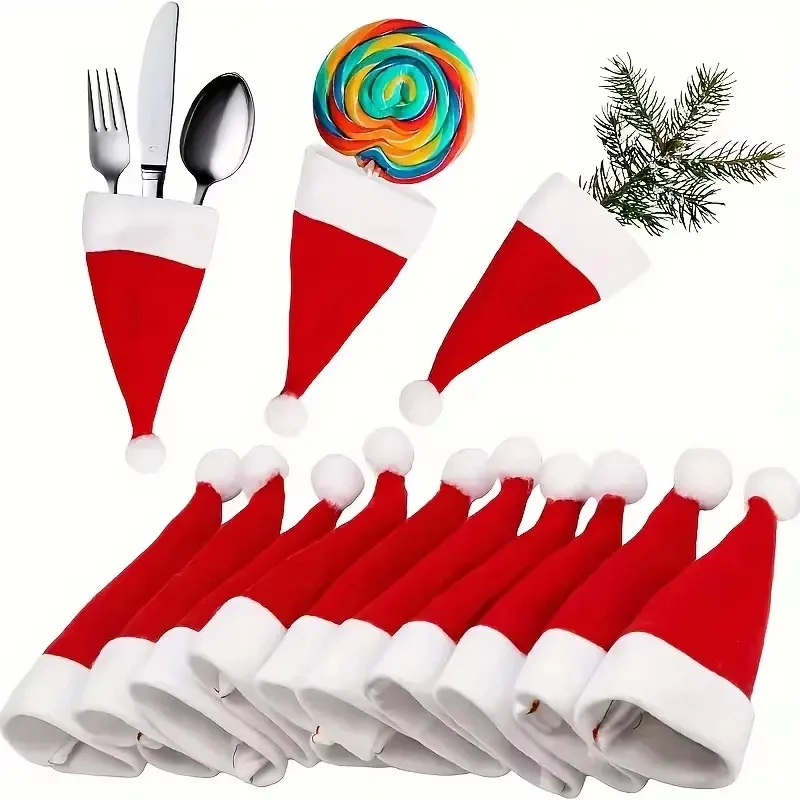 Velvet Mini Santa Hats Wine Bottle Covers Christmas Tableware Holder Lollipop Caps Bottles Bags Xmas Home Party Decor