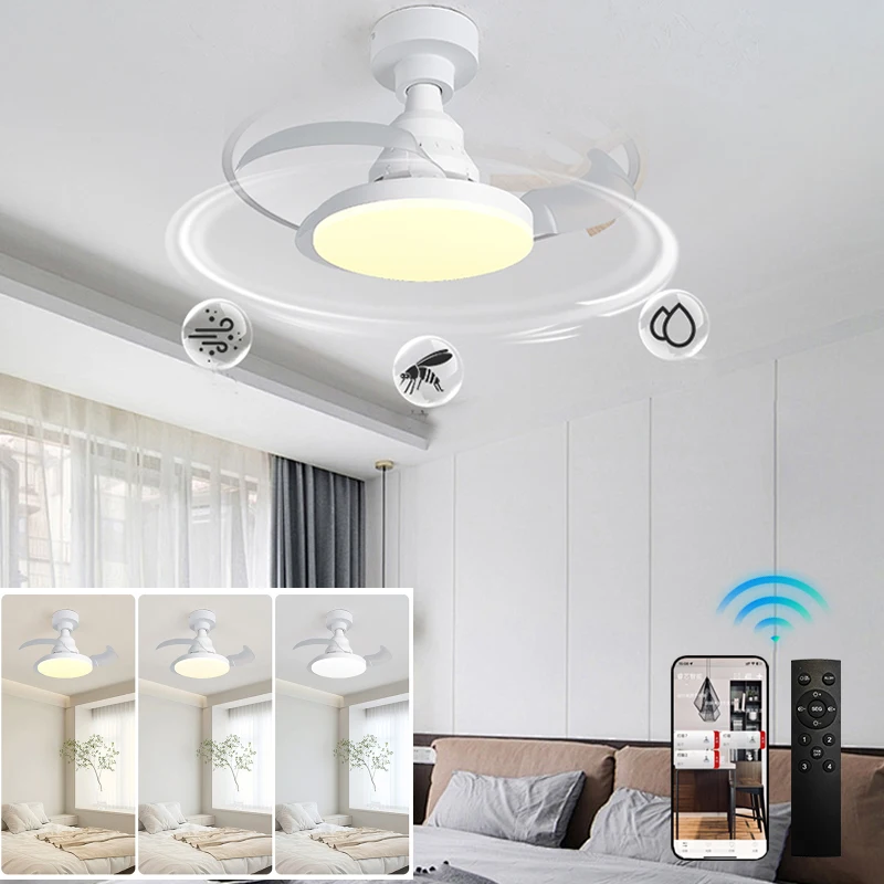 APP Control Ceiling Fan Light Retractable Blades Fans With Light Timing Dimmable Modern and Simple Bedroom Living Room Lighting