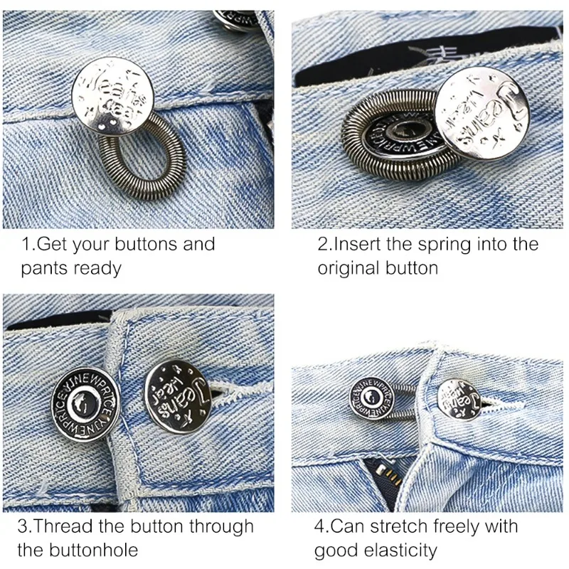 Spring Adjust Jeans Waist Button Expand Waistline Buckle Elastic Stretching Waistband Extender Adjustable Pants Waist Expanders