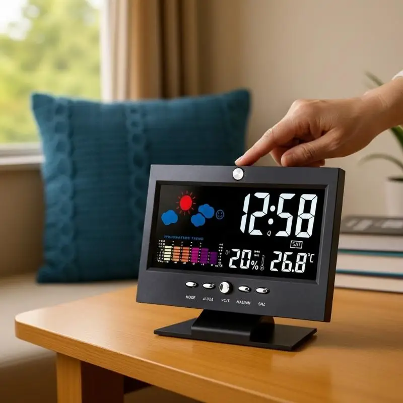 Versatile Digital LCD Weather Station Clock with Temperature and Humidity Monitoring for Smart Home Automation