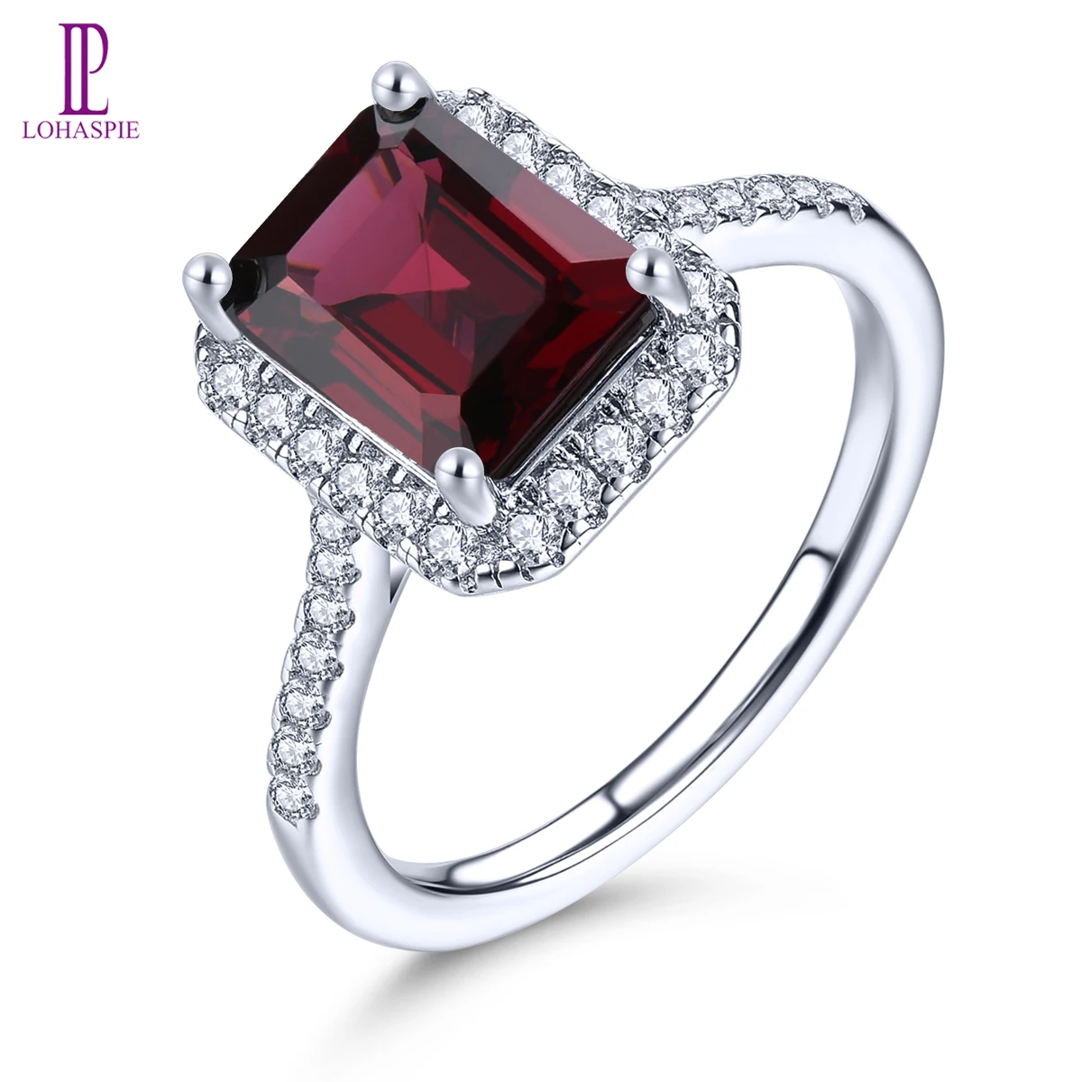 

Lohaspie Natural Rhodolite Garnet Real Diamond 9K White Gold 2.7 Carats Genuine Gemstone Romantic Customzied Fine Jewelrys