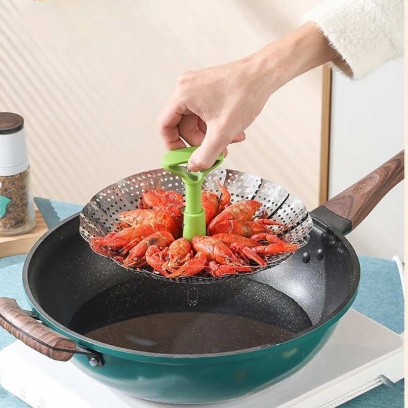 9Inches Stainless Steel Lotus Steaming Tray Pot Rack Foldable Food Steamer Kitchen Fruit Drain Basket Cooking Accessories