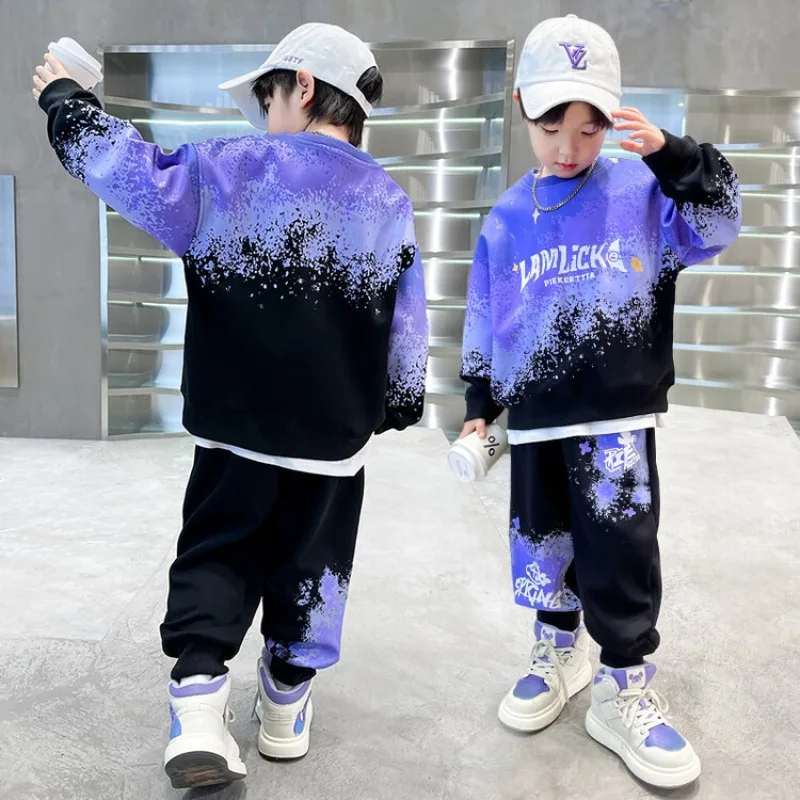

Spring Teenage Boy Clothes Set Letter Gradient Sweatshirt Pullover and Pants Suit Children's Boys Top and Bottom 2pcs Tracksuit