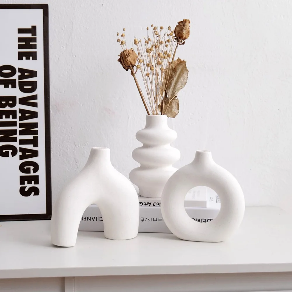 CAPIRON Set of 3 Ceramic Vases Nordic Decor Boho Centerpiece Wall Shelf Living Room Decoration Coffee Table Accessories Interior 4