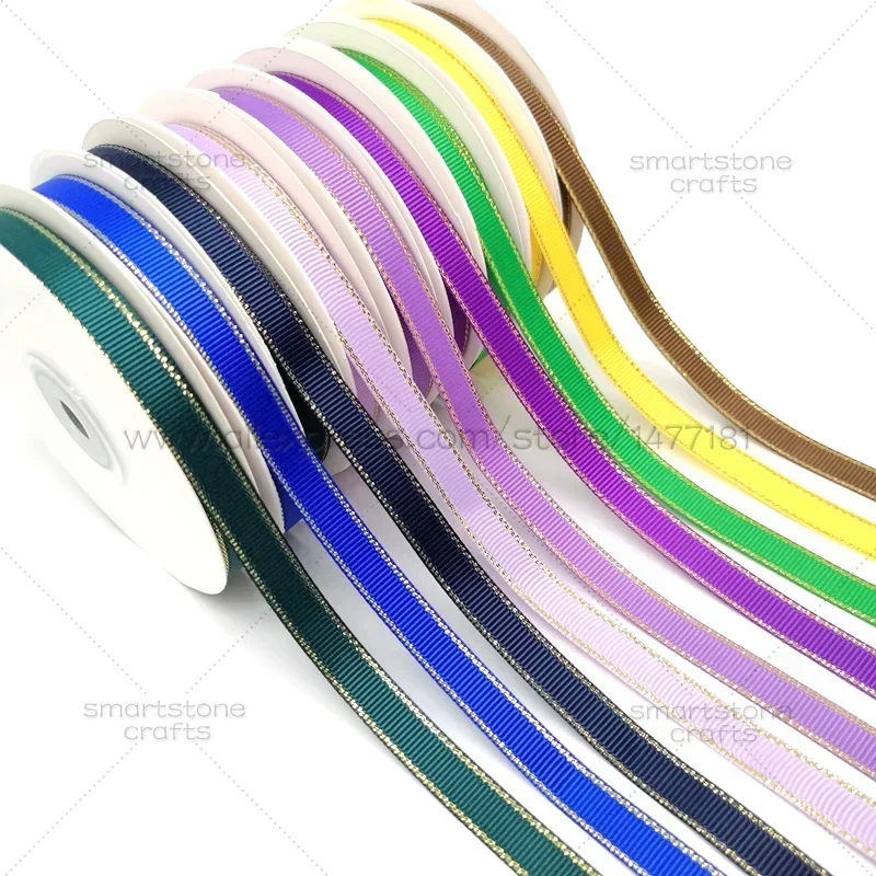 6/9/16/25/38mm Silver Gold Edge Grosgrain Ribbon Chic Fabric Ruban Tapes Gift Wrapping Ribbons Hair Bows Making Ribbons