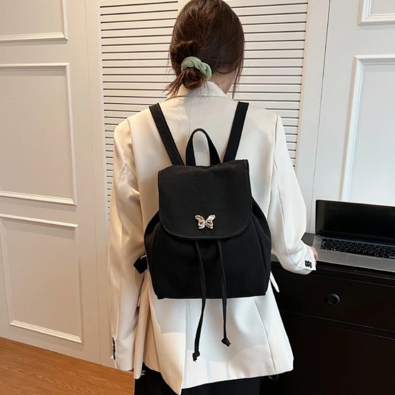 

High quality canvas women's bag, new hot selling large capacity bag with drawstring cover, fashionable and cool shoulder bag