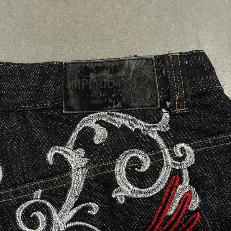 Men Denim Shorts Y2K Harajuku Summer Fashion Pattern Embroidery Casual Gothic Hip Hop Joker Sweethearts Pant