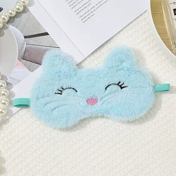 Cute Cartoon Cat Plush Sleep Mask - Comfortable Travel & Home Light Blocker (Blue)