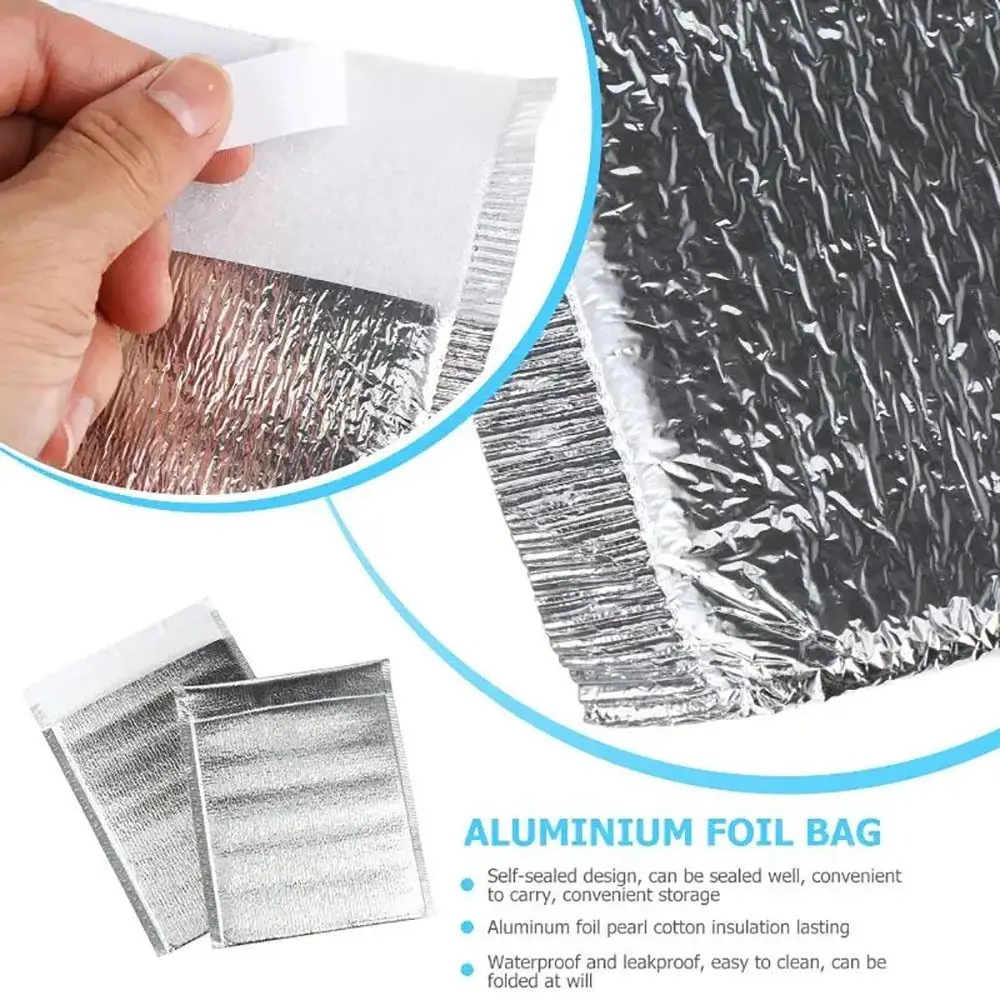 50 Teile/paket Eis Kalt Warme Aluminium Folie Tasche Lieferung Träger Getränke Lagerung Isolierung Tasche Lebensmittel Thermische mit Verschluss Kühltasche – Detail 3