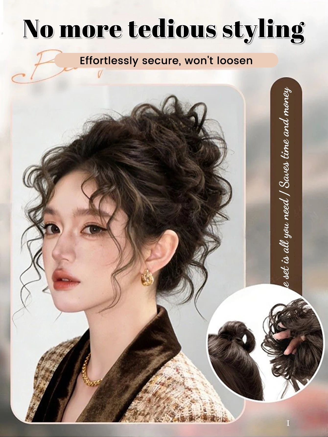 Synthetic Curly Hair Bun Wig for Women Daily Party Use
