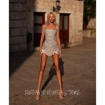 EVS Sexy Appliques Crystal Cocktail Dresses Sexy Spaghetti Strap Sweetheart Evening Dresses Sleeveless Backless Customized mini 1