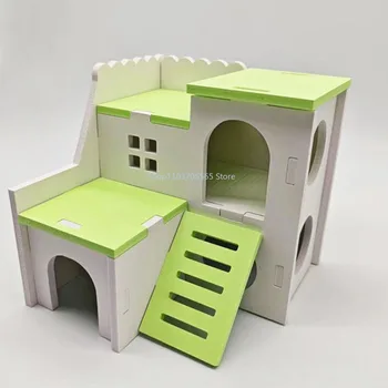 Hamster House Two Layers Hut Playground Exploring Toys with Ladder Board Habitats Decor for Hedgehog Squirrel Chinchilla Rat