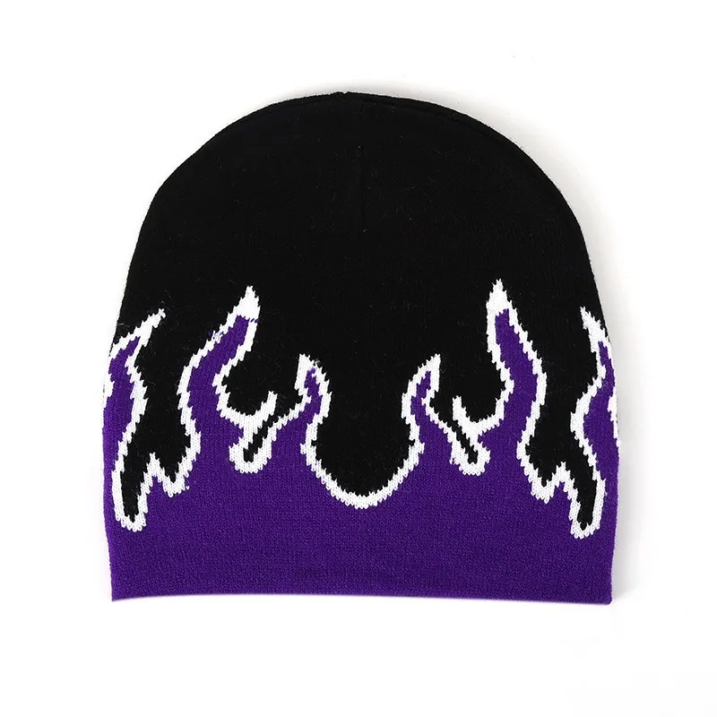 Knit Fire Flame Beanie Hat Winter Warm Hat Stylish Soft Ski Hat Rock Punk Skull Cap Short Knitted Hats Brimless Hat new beanie hat embroidery beanies bonnet winter warm ski mask winter knit cap balaclava motorbike motorcycle caps