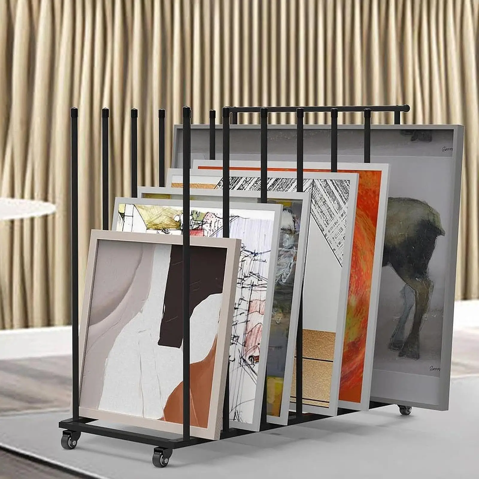 Carton Storage Rack with 360° Swivel Casters Versatile Iron Art Storage Cart