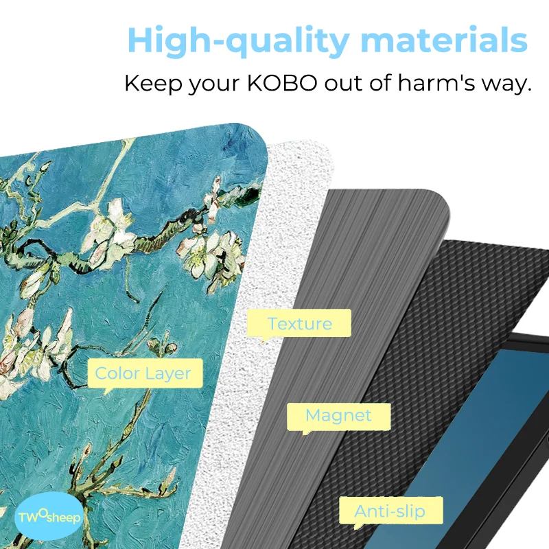 Twosheep 7 Zoll Hülle für Kobo Libra Color und Kobo Libra2 TPU Shell Magnetic Flip Auto Sleep Wake Cover Van Gogh Ölgemälde – Detail 5