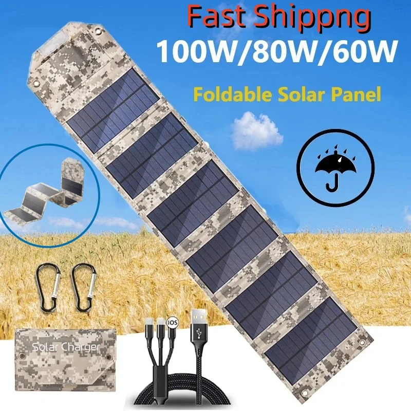 Panel Solar Plegable 100W/60W Cargador USB Portátil