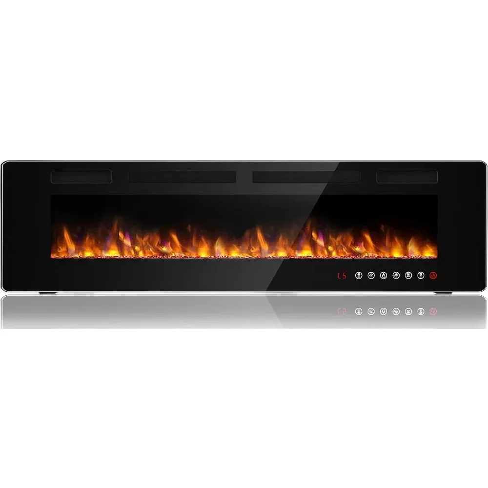 Ultra-Thin Silence Linear Electric Fireplace, Recessed Wall Mounted Fireplace, Fit for 2 x 4 and 2 x 6 Stud, 12 Adjustable Flame 2