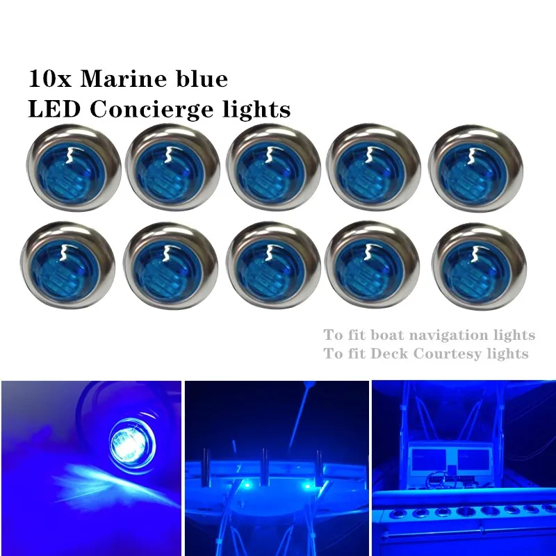 

10Pcs 12V Marine Boat Transom LED Stern Light Round White LED Tail Lamp Waterproof IP67 Yacht Side Marker Courtesy Blue Lights