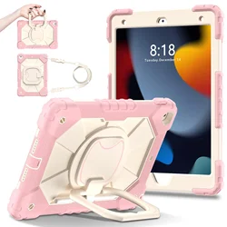 Heavy Duty Shock-Resistant Rotating Stand Tablet Case Cover for iPad Air 5 10.9 2022 (Rose Gold)