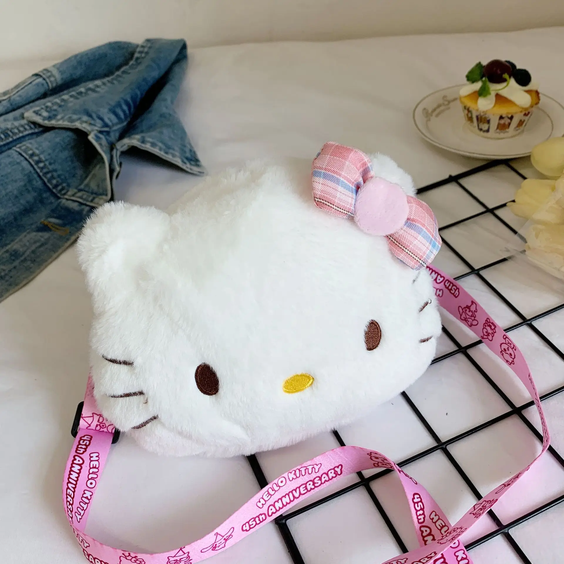 

New Anime Sanrio Hello Kitty Cartoon Plush Satchel Girls Cute Fashion Stylish Large Capacity Shoulder Bag Star Canvas Bag Gifts