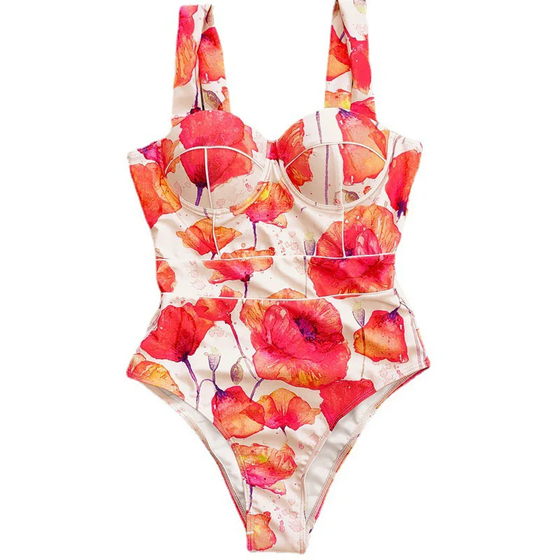 New Sexy Bikini Swimsuit Women's Hard Clad Steel Support Push-up Fashion Print Swimwear Beach Wear Backless Bikini