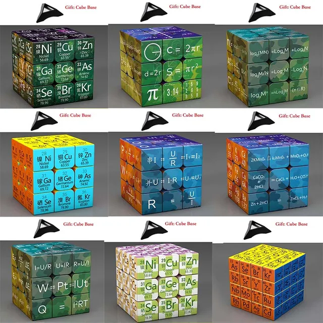 3x3x3 Magic Puzzle Cube Math Chemistry Element Physical Kids Puzzle Cube with Base Magic Cube Children's Gifts Educational Toys 1
