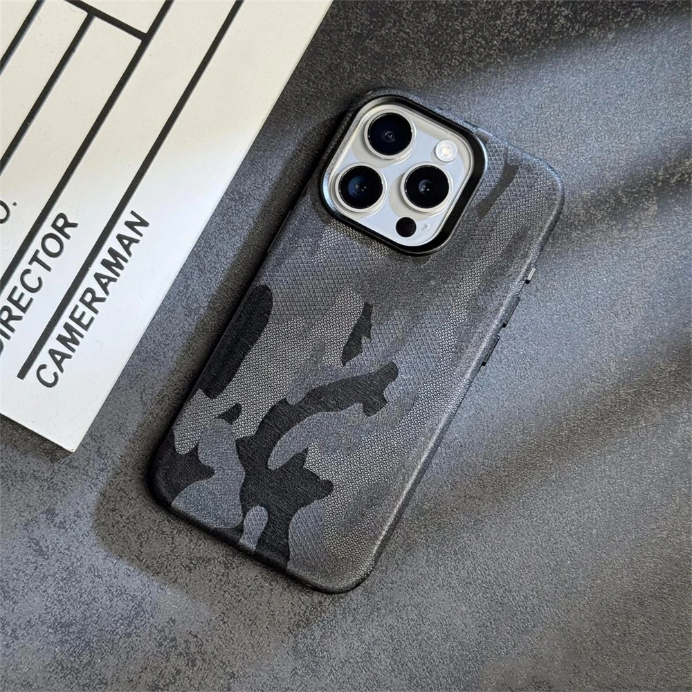 Luxury Camouflage Leather Shockproof Magnetic Case with MagSafe Compatibility