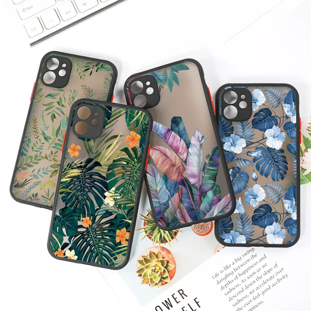 Custodie Opache Antiurto Per Iphone 11 Custodia Iphone 12 13 14 15 Pro Max X Xr Xs Max 7 8 Plus Se 2020 2022 Fundas Green Plants Cover