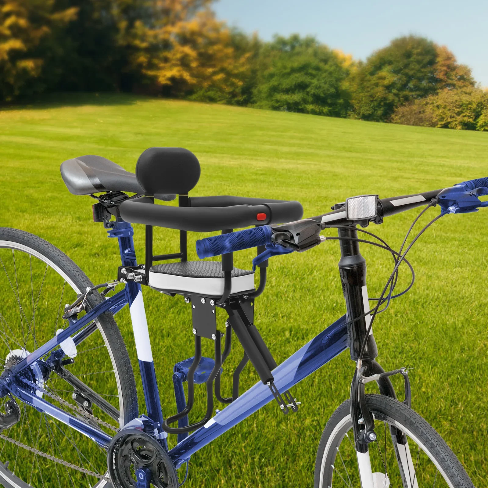 Front-Mounted Child Bike Seat with Adjustable Pedals and Guardrails,