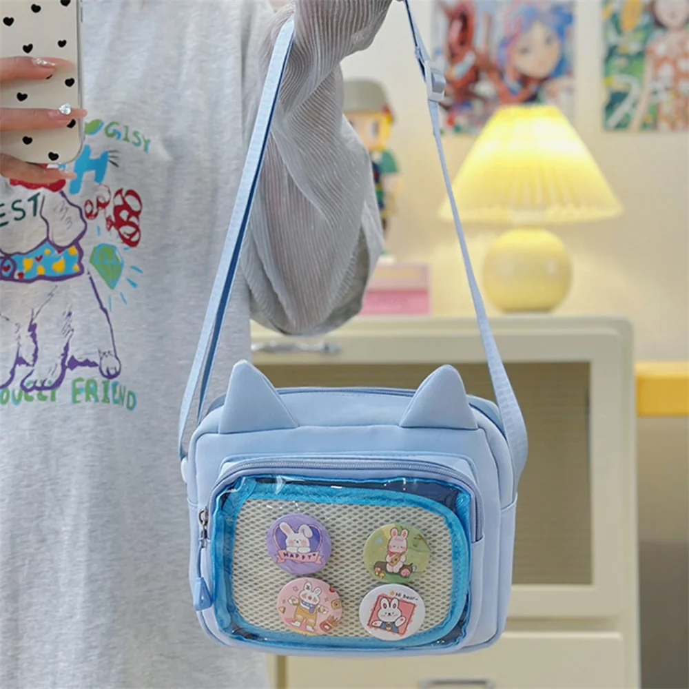 Ins Crossbody Bag with Transparent Badge Windows Korea Girl Casual Phone Small Bag Anime Sling Bag Display Goods Bag Handbag
