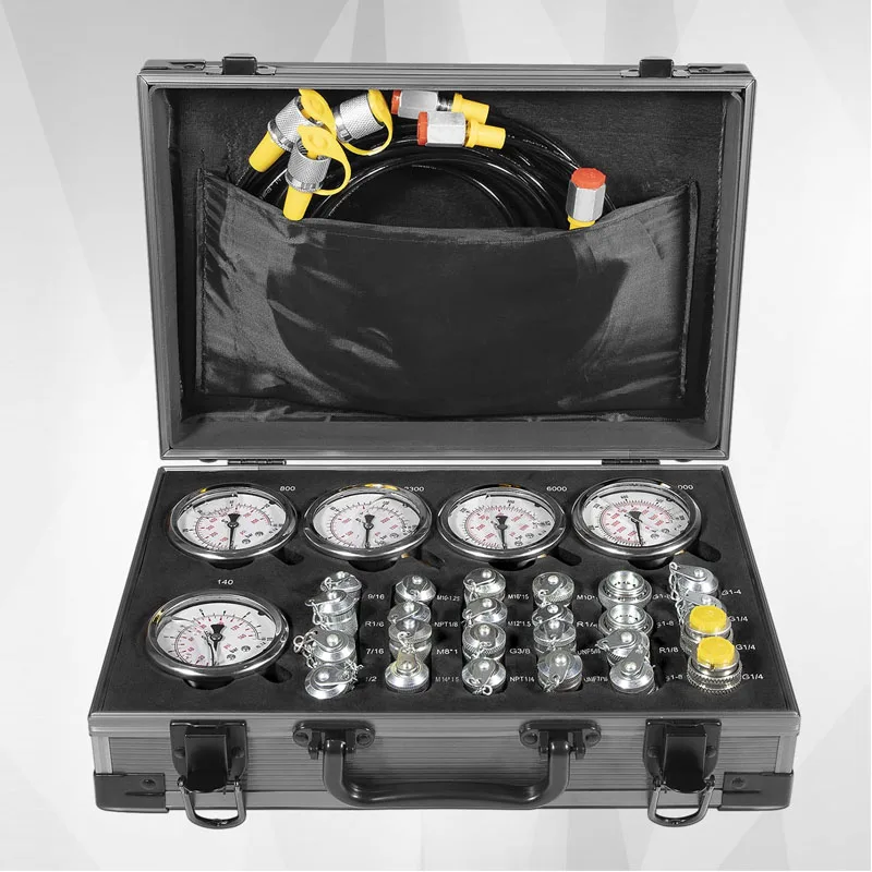 

60P Hydraulic Pressure Test Kit Fit for Excavator Construction Machinery 5 Gauges 24 Couplings 3 Test Hoses 1/6/16/40/60Mpa