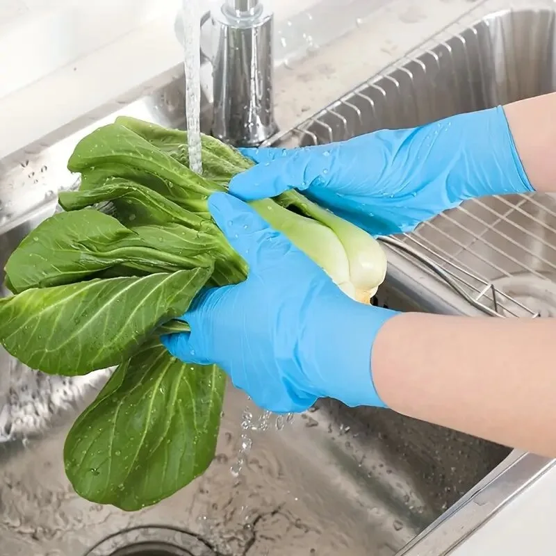 Disposable gloves dishwashing gloves nitrile gloves cleaning gloves 20/50/100PCS Blue Nitrile Gloves Disposable Household Cleaning Gloves Kitchen Dishwashing Waterproof Latex Free Powder Free