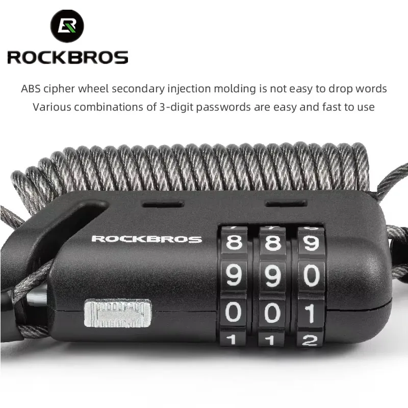 ROCKBROS Helmet Lock Antitheft Mini Bicycle Lock 3 Digit Password Lock Ultralight Flexible Bike Lock Motorcycle Helmet Lock Part