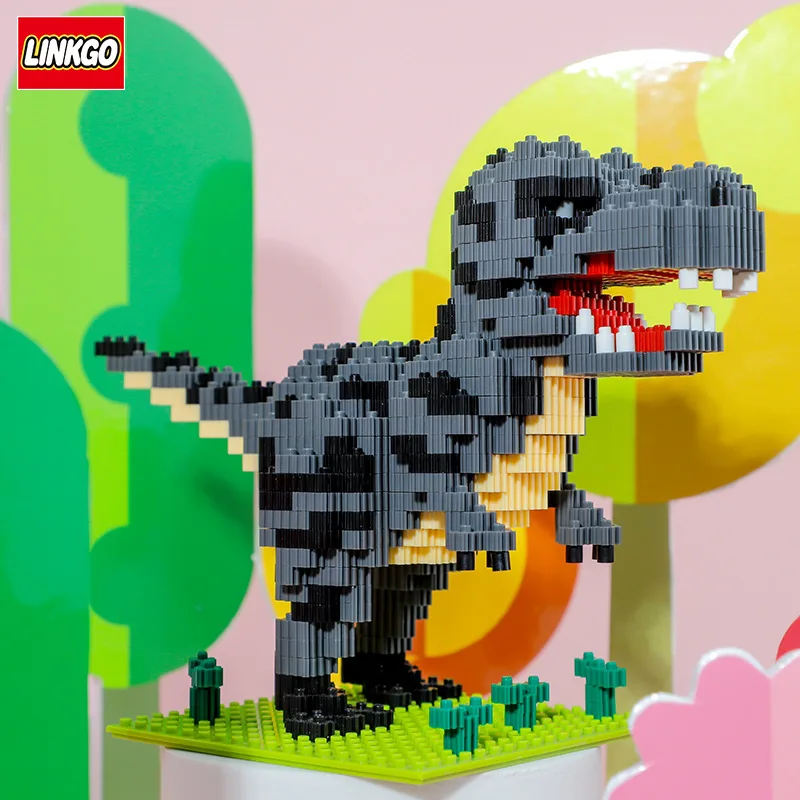 Linkgo Jurassic Dinosaur Mini Building Blocks Tyrannosaurus Rex Velociraptor Connection Micro Bricks Figure Toy For Kids 2