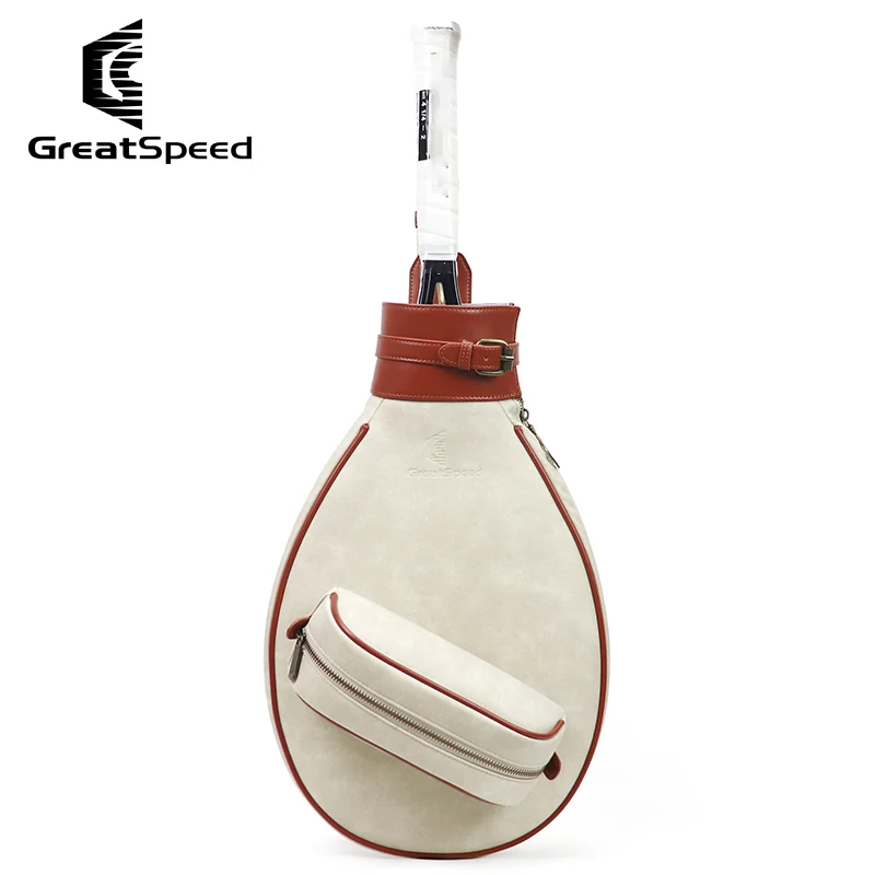 Greatspeed Retro Leather Backpack Tennis Bag Badminton 2-Rackets Tennis Handbag Outdoor Tennis Racket Bag Sports Single Shoulder 5