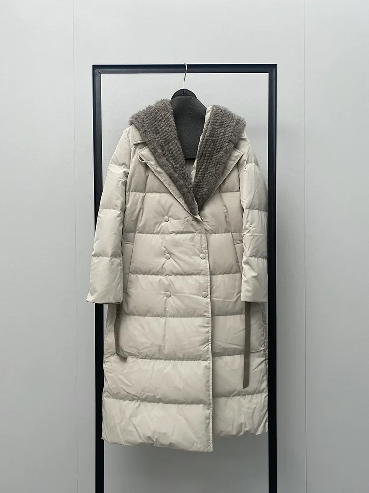 

LP Brand Down Jacket Street Fashion Women Long Coats White GooseCoats with Real Mink Fur High Quality Winter Hooded Overcoats