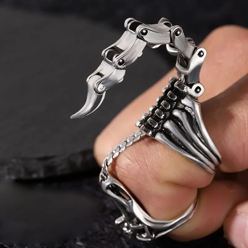 Männer Knuckle Joint Vollfinger Doppelring Punk Rock Eagle Claw Rüstung Aktivitätsring Gothic Halloween Cosplay Schmuck für Frauen – Detail 6