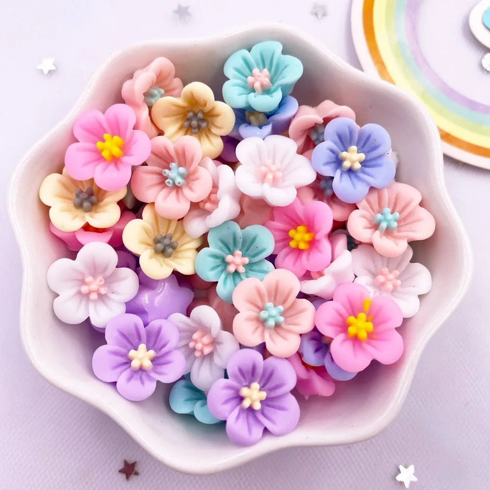 50 Colorful 14mm Resin Morning Glory Flower Gems