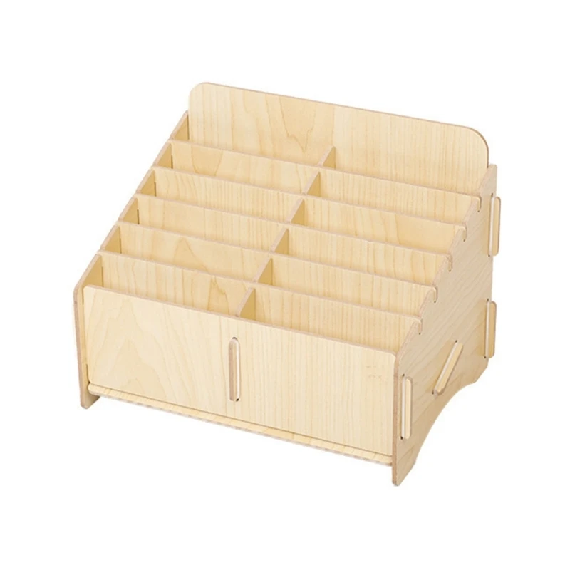

Desktop Phone Organizer Holder Wood Storage for Case Multiple Compartments Pencil Storage Holder Makeup Brush Organizer