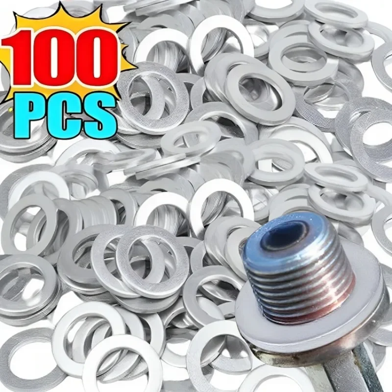 10-100pcs Car Engine Sump Oil Drain Seal Gasket 14mm Hole Nut Washer Aluminium Seal Gasket Auto Parts for Honda Engine Oil Sump