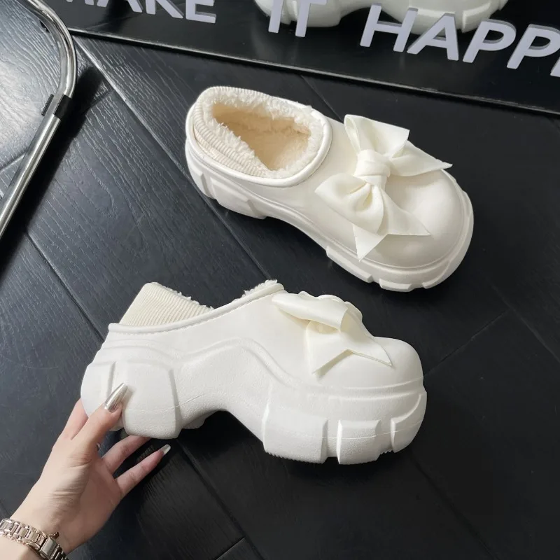 Winter 2023 New Women's Flat Shoes Warm and Fashionable Bowknot Cotton Boots New Platform Ankle Snow Boots Home Shoes