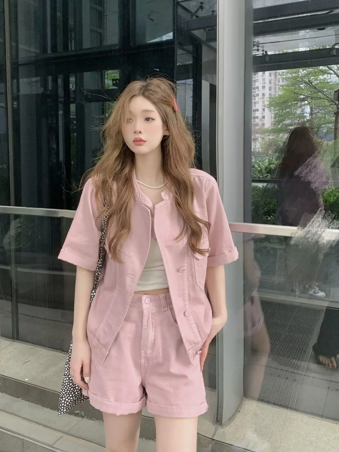 Retro Denim Short Sleeved Jacket Women's Summer 2024 New Fashion Set High Waisted Wide Leg Shorts Two-piece Set