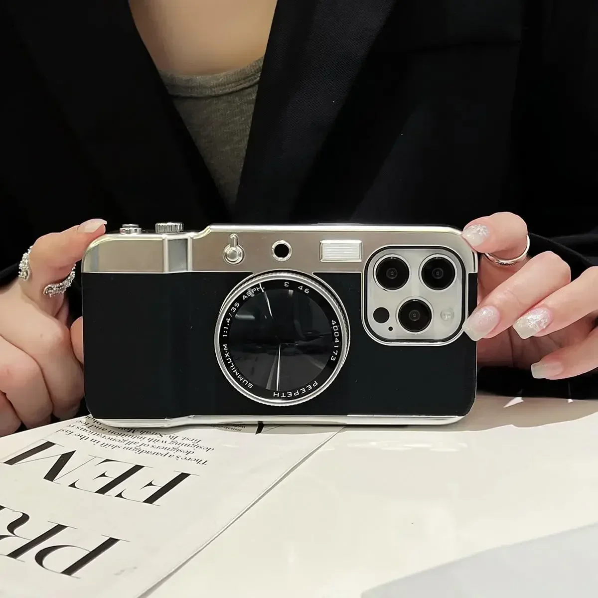 Funda Iphone 15 Pro Max Retro Bluetooth Cámara Funda de teléfono magnética para IPhone 13 14 15 Pro Max espejo cosmético cubierta dura de PC » Funda de teléfono magnética para IPhone