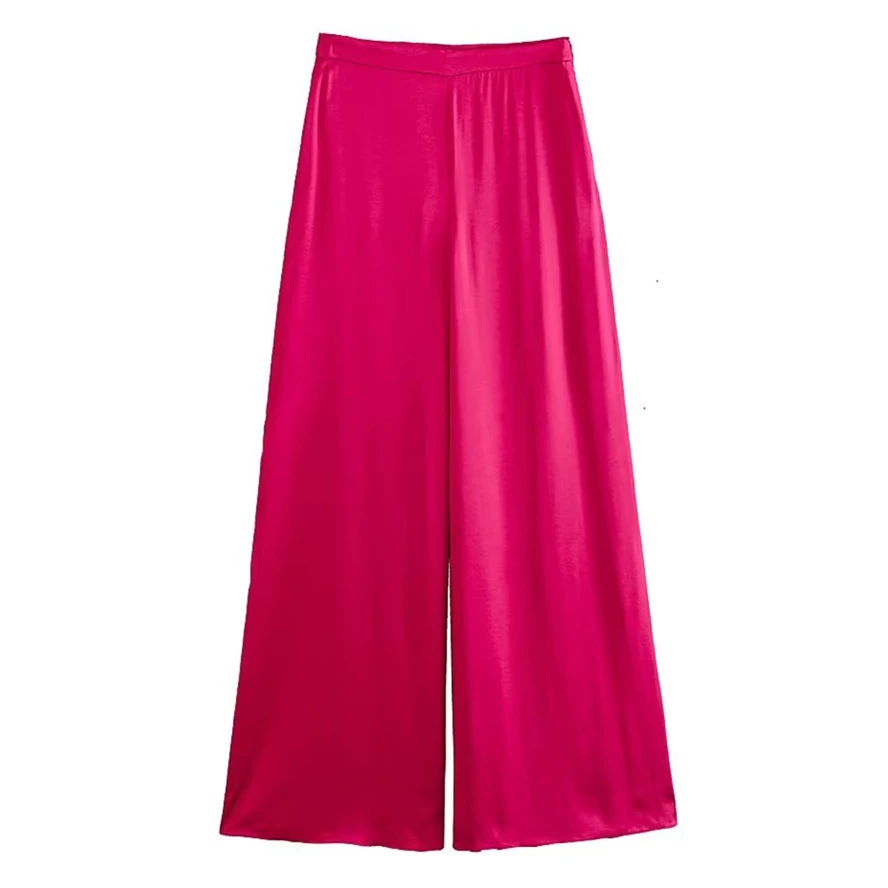 

Elmsk Ins Blogger Fashion Ladies Satin Rose Color High Waist Casual Pants Women Loose Trousers Ladies