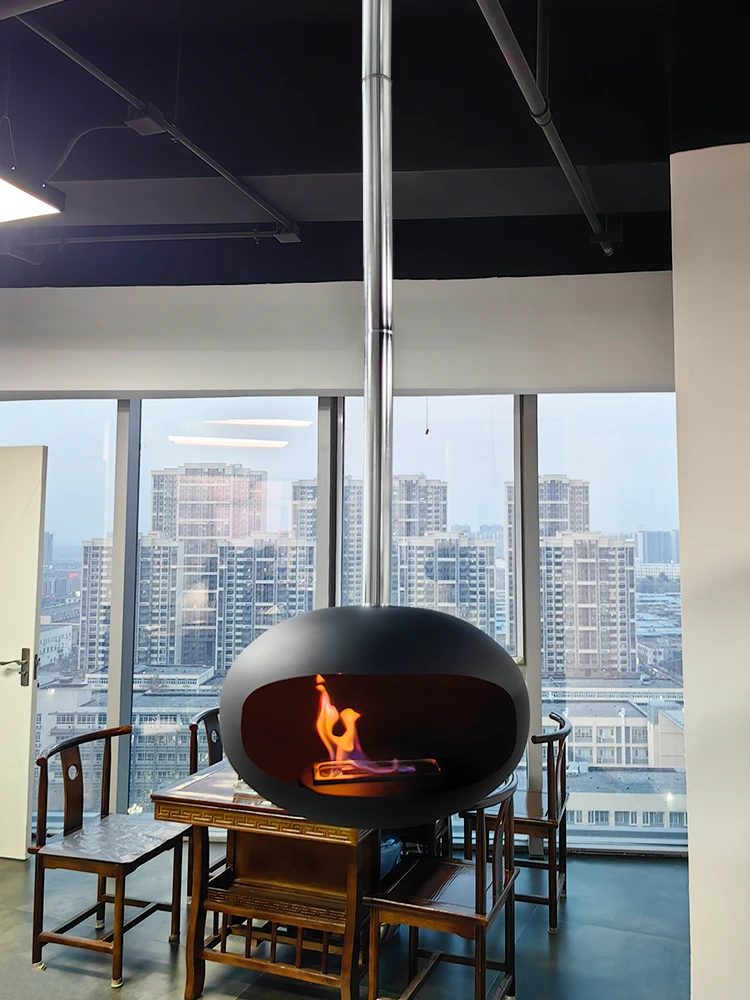 Roof mounted bio ethanol suspended fireplace cocoon hanging floating fireplace
