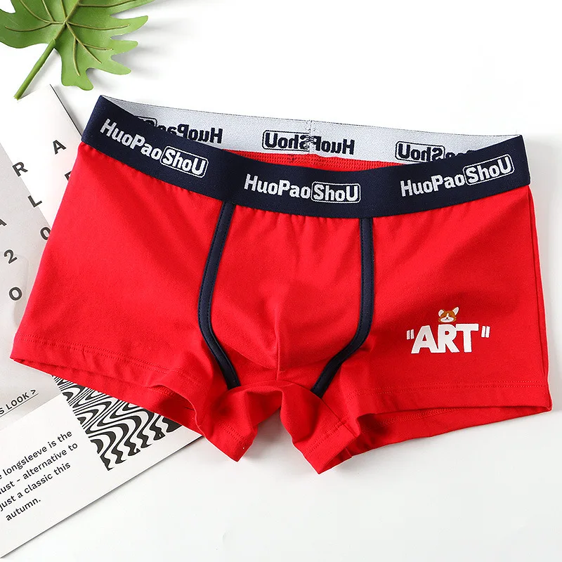Men Convex Pouch Panties Underwear Male Cotton Boxer Shorts Mid Waist Large Fashion Personalized Solid Pant Youth New Underpants