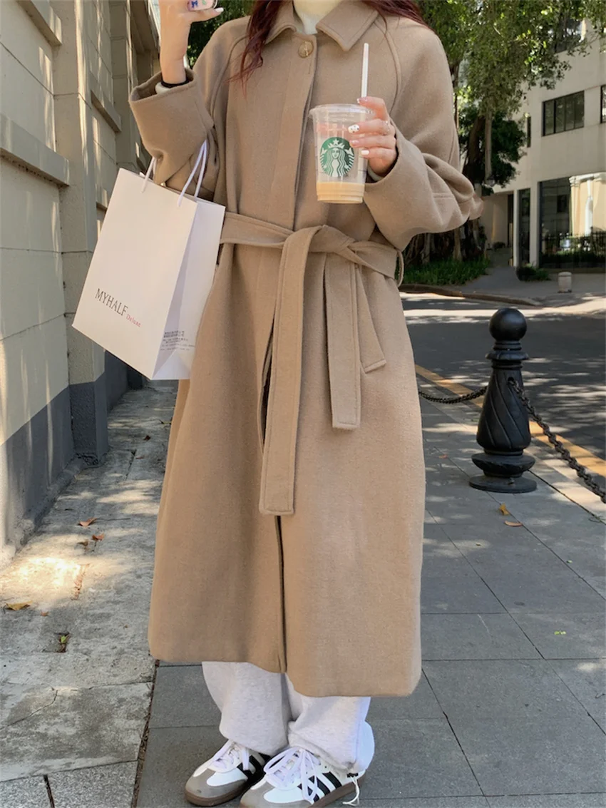 Arazooyi Women Windbreaker Coats Loose Winter Casual Elegant Woolen 2022 Fashion Office Lady Streetwear Work Wear Solid Warm