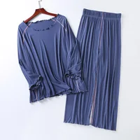 Factory wholesale summer 2026 new silk light Modale pajamas women seven sleeves nine wide-legged pants home clothing set - Image 5
