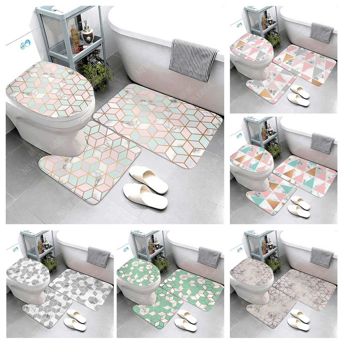 

Home bathroom floor mat Colorful marble pattern Bath Foot mat modern bath accessories rug Toilet mat Bathtub anti-slip carpet